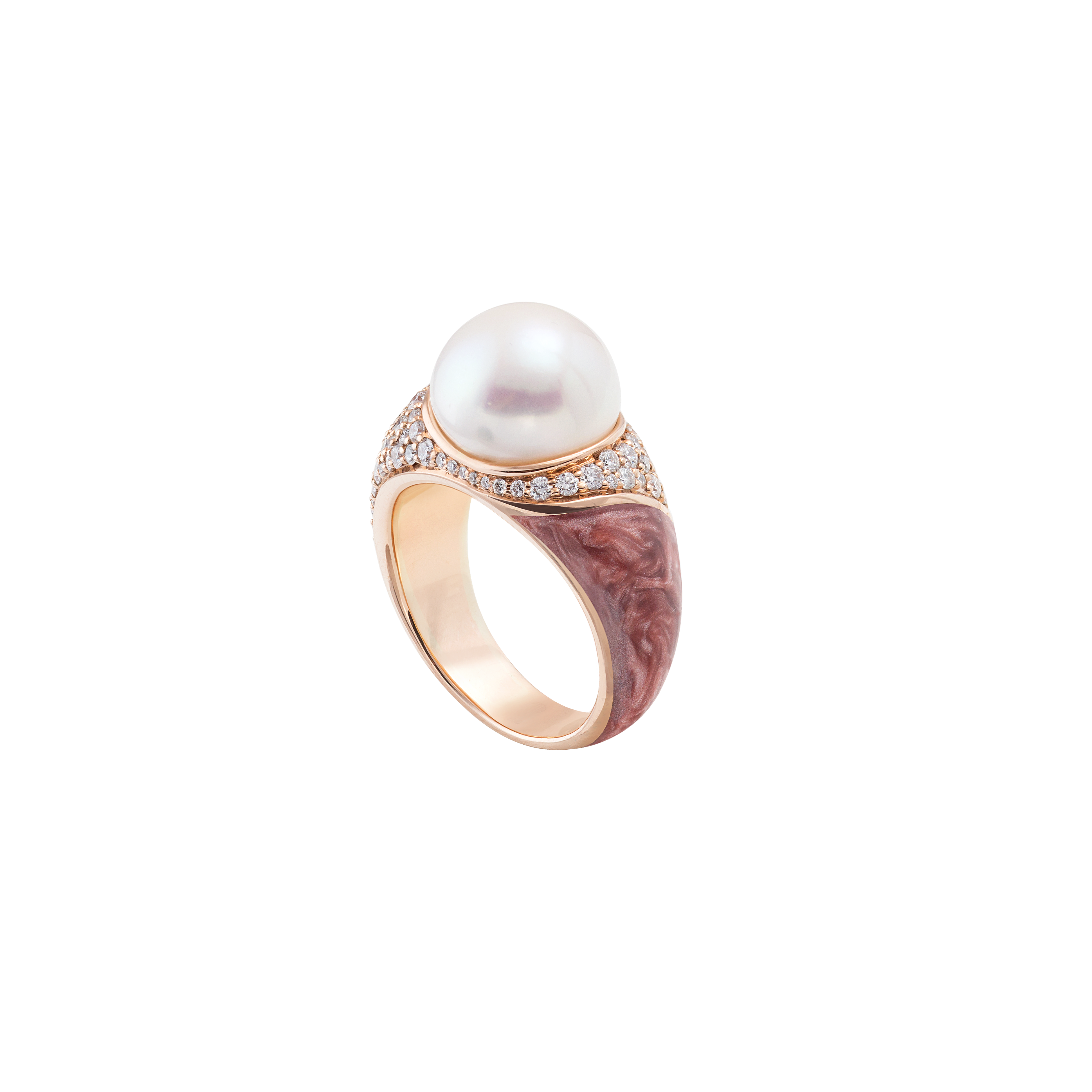 Ring in 18K yellow gold with VS-G diamonds and  White Pearl
